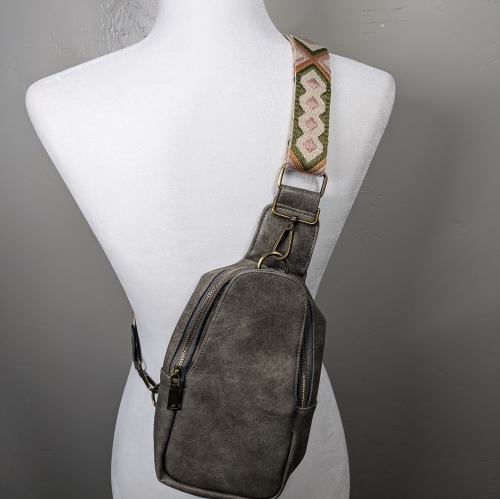 Vegan Leather Crossbody Bag | Adjustable Guitar Strap- 5 color options - Picture 3 of 11